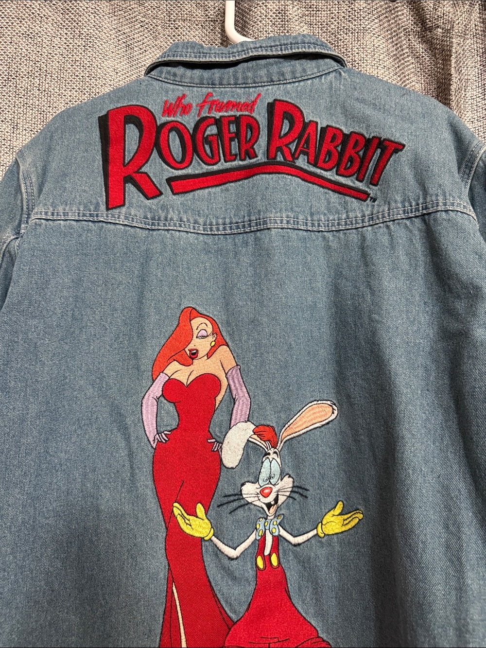 Unisex Cakeworthy Who Framed Roger Rabbit Embroidered Denim Jacket Toon Town - Picture 11 of 12